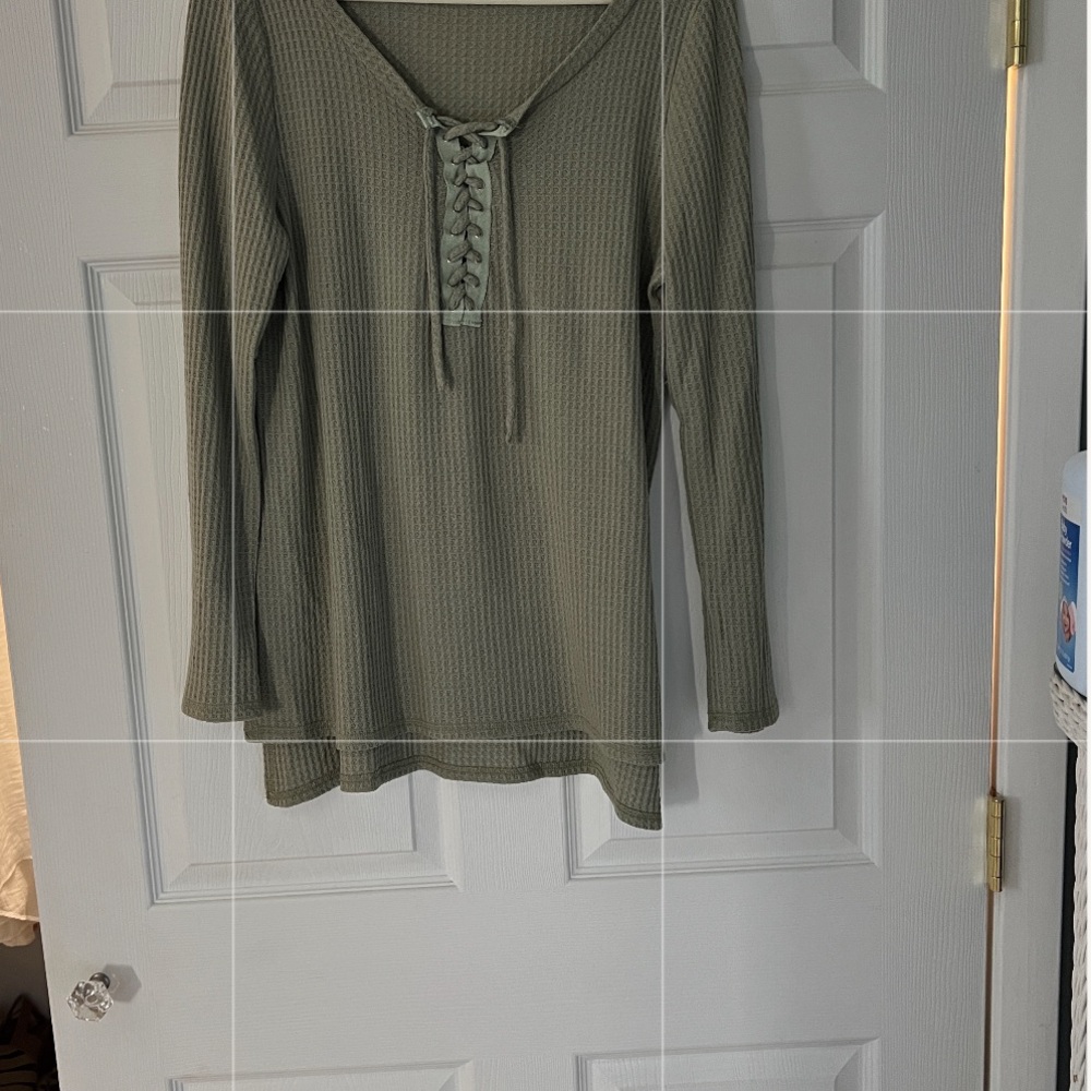 I Joah Sage Lace-Up Long Sleeve Top